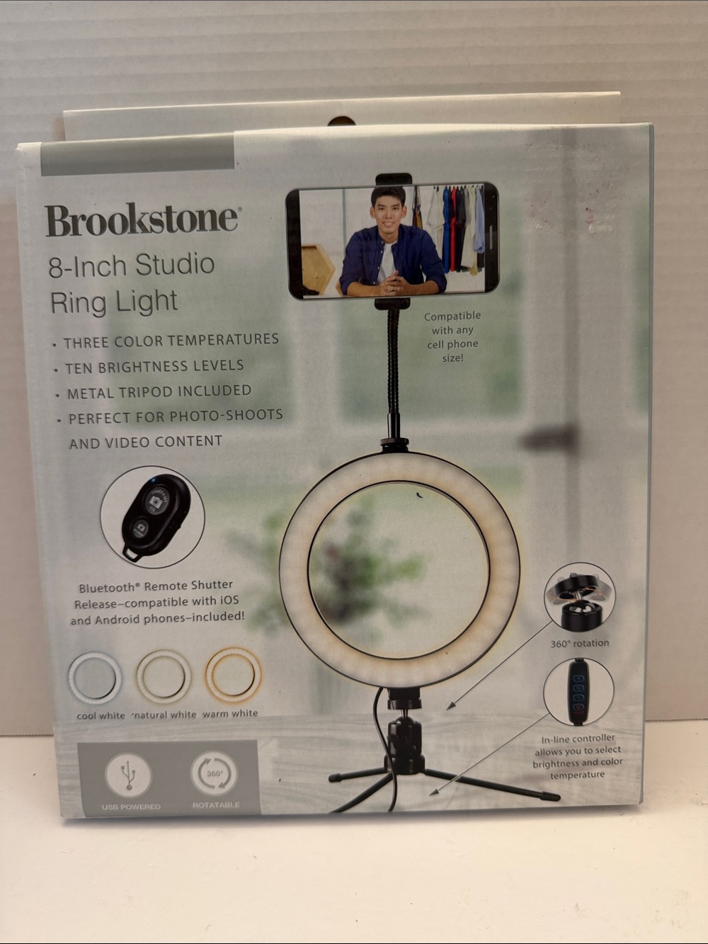 Brookstone 8-Inch Studio Ring Light - 3 Light Settings